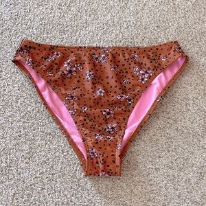 Xhilaration high leg waist bikini bottom rust leopard pink floral small